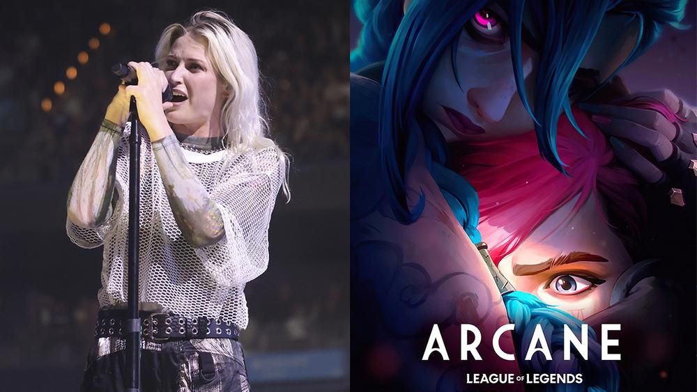 Вокалистка группы Linkin Park Эмили Армстронг и постер анимационного фэнтези-сериала «Аркейн»